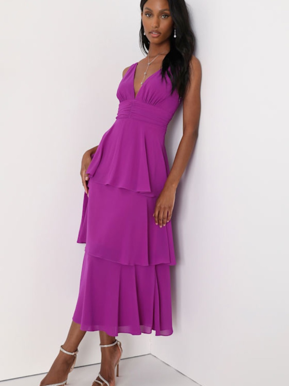 Lulus Celebration Time Purple Sleeveless Tiered Midi Dress - Size S